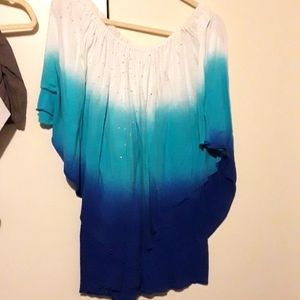 Blouse size 3x Reba brand with crystals on the blouse quite green blended into a